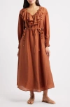 Ciebon Kiyelle Ruffle Long Sleeve Dress In Brown