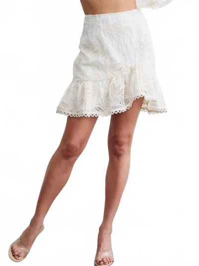 Ciebon Kyky Crochet Embroidery Ruffle Mini Skirt In Beige/white