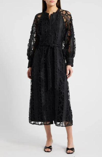 Ciebon Layla Long Sleeve Lace Overlay Midi Dress In Black