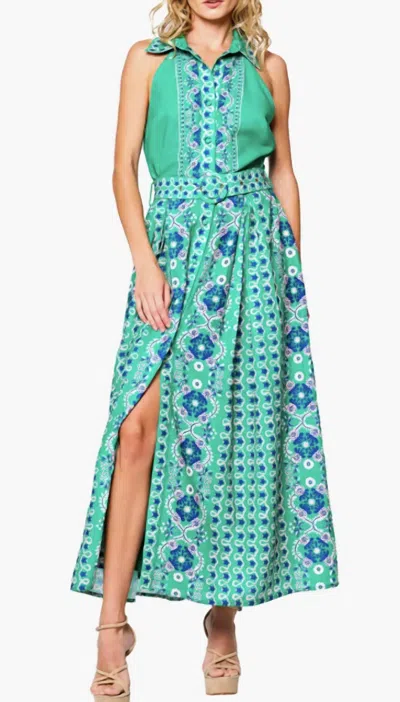 Ciebon Leena Belted Dress In Green Multi