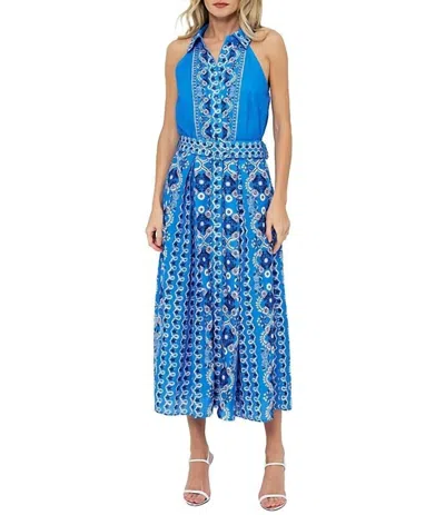 Ciebon Leena Printed Halter Midi Dress In Blue Multi