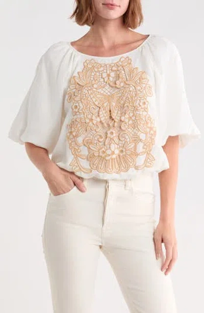 Ciebon Lenny Crafty Puff Sleeve Top In White