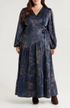 Ciebon Lilian Long Sleeve Satin Wrap Maxi Dress