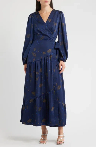 Ciebon Lilian Long Sleeve Wrap Dress In Blue