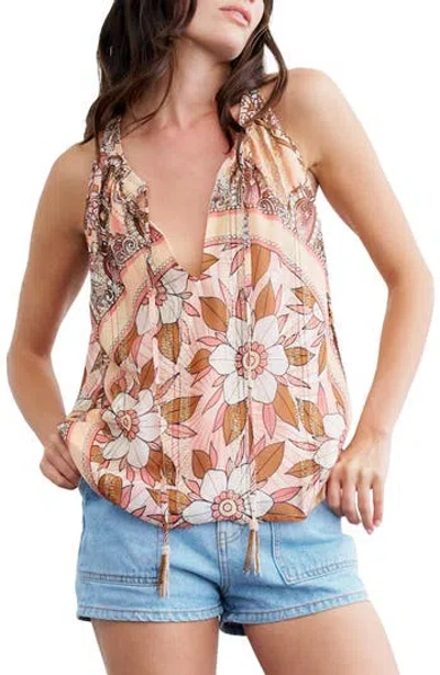 Ciebon Lily Metallic Split Neck Tank In Brown