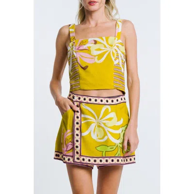 Ciebon Loren Crop Linen Blend Top In Multi