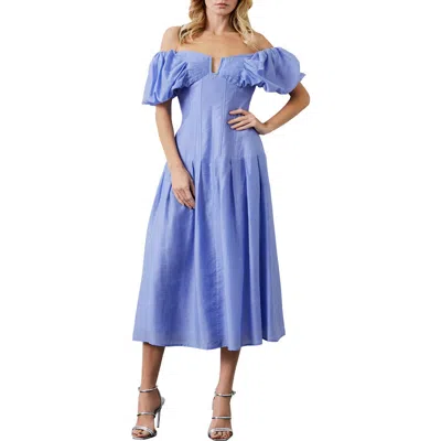 Ciebon Lottie Puff Sleeve Off The Shoulder Dress In Blue