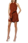 Ciebon Louise Tie Waist Faux Suede Romper In Brown