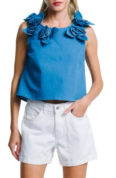 Ciebon Lucia Rosette Detail Denim Shirt In Blue