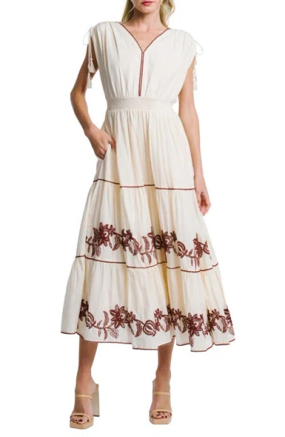 Ciebon Lumi Embroidered Midi Sundress In Neutral
