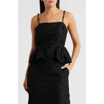 Ciebon Luna Embroidered Peplum Tank In Black