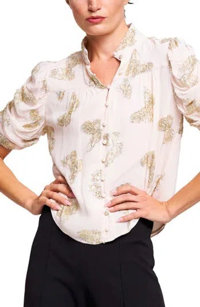 Ciebon Maggie Metallic Ruched Sleeve Shirt In Brown
