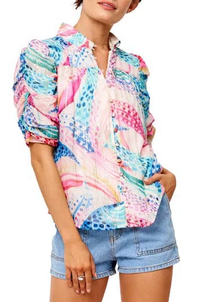 Ciebon Maggie Ruched Sleeve Shirt In Multi