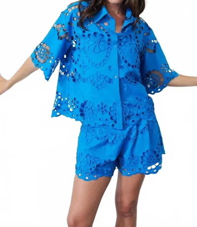 Ciebon Maiea Embroidered Lace Button Top In Blue