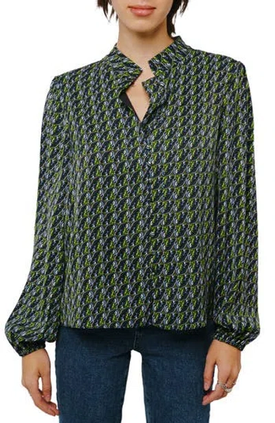 Ciebon Maive Printed Button-up Top In Green