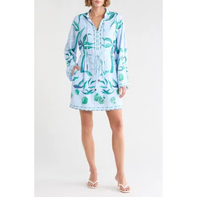 Ciebon Mariam Print Long Sleeve Dress In Blue