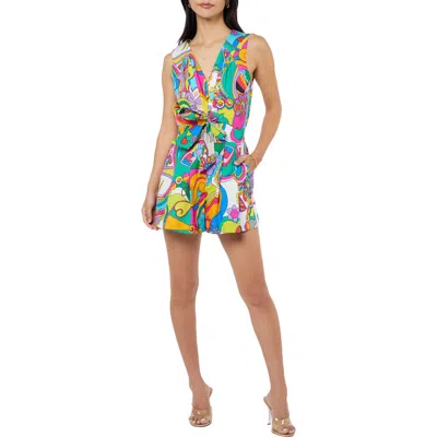 Ciebon Maritza Psychedelic Print Cotton Romper In Multi