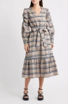 Ciebon Mariyah Long Sleeve Seersucker Midi Dress In Multi