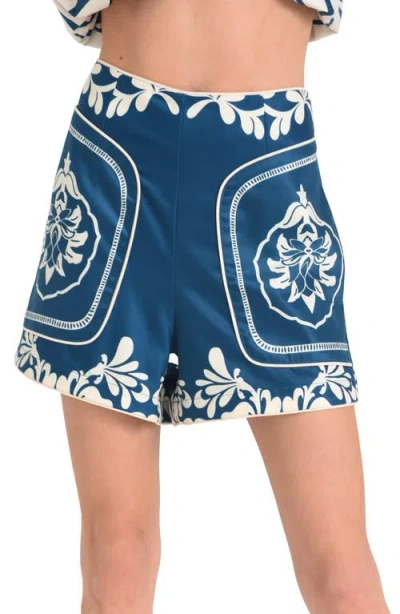 Ciebon Marshelle Print Shorts In Blue Multi