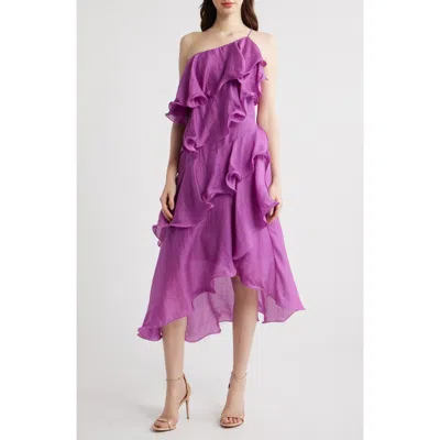 Ciebon Matea One-shoulder Asymmetric Ruffle Dress In Purple