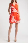 Ciebon Maya Wrap Minidress In Coral Multi