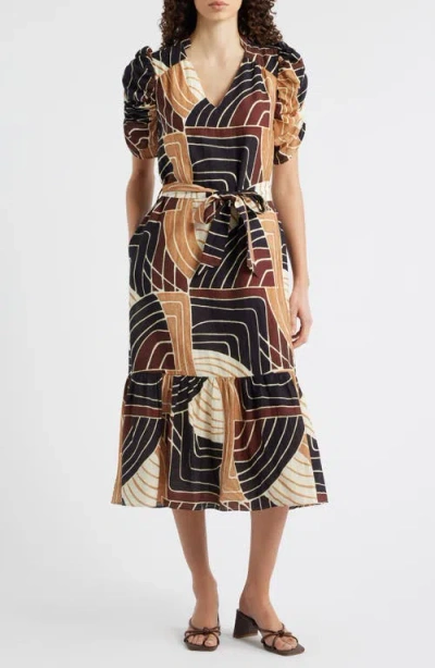 Ciebon Merl Tie Waist Midi Dress In Black