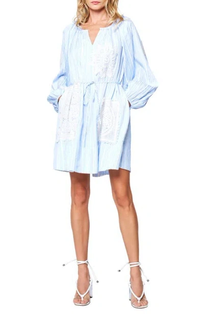 Ciebon Mia Lace Tie Waist Long Sleeve Minidress In Blue