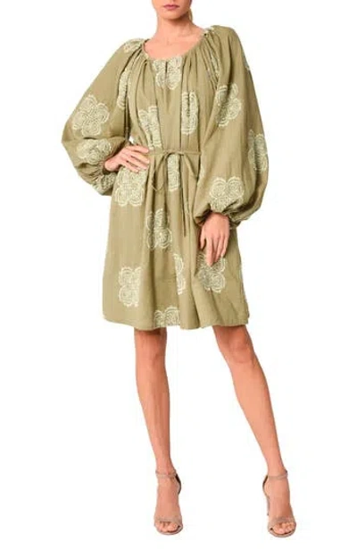 Ciebon Mia Lace Tie Waist Long Sleeve Minidress In Green