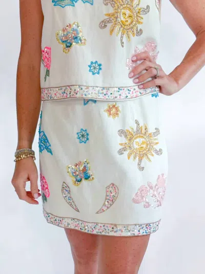 Ciebon Milan Celestial Beading Mini Skirt In White