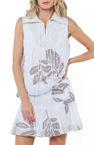 Ciebon Minah Leaf Embroidery Sleeveless Top In White