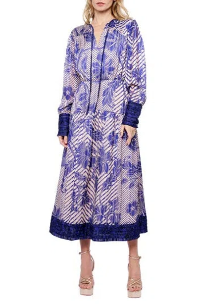 Ciebon Mindy Scarf Print Midi Dress In Navy