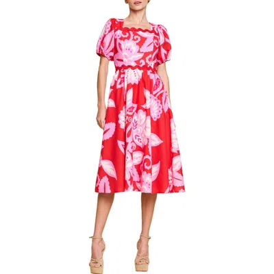 Ciebon Mitizi Puff Sleeve Midi Dress In Red