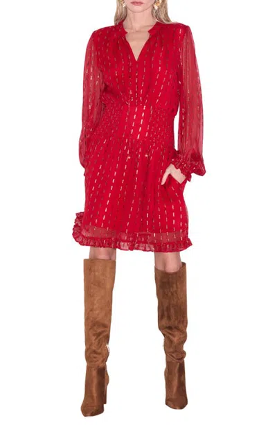 Ciebon Moschata Metallic Print Long Sleeve Dress In Red