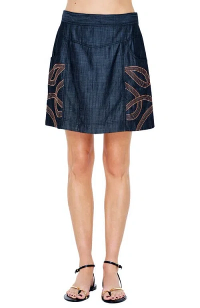 Ciebon Mya Embroidered Tencel® Lyocell Miniskirt In Blue