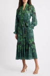 Ciebon Natalie Metallic Mixed Print Long Sleeve Dress In Green