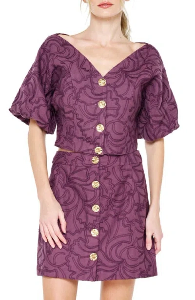 Ciebon Natalyna Puff Sleeve Cotton Top In Chocolate Brown
