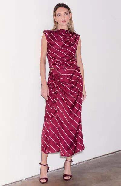 Ciebon Nelly Stripe Midi Skirt In Burgundy