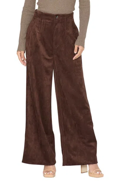 Ciebon Niki High Waist Wide Leg Faux Suede Pants In Brown