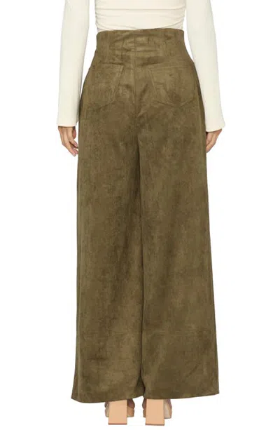 Ciebon Niki High Waist Wide Leg Faux Suede Pants In Green