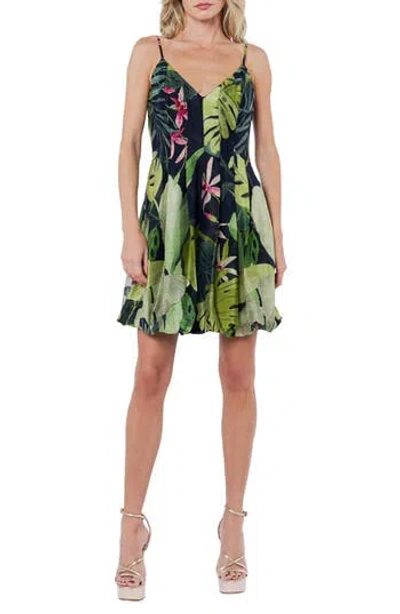 Ciebon Nola Tropical Print Bubble Hem Minidress In Green