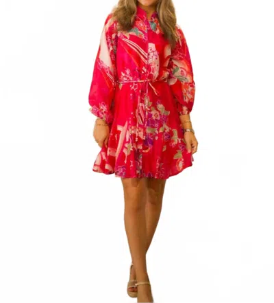 Ciebon Nylah Printed Mini Dress With Godets In Pink Multi
