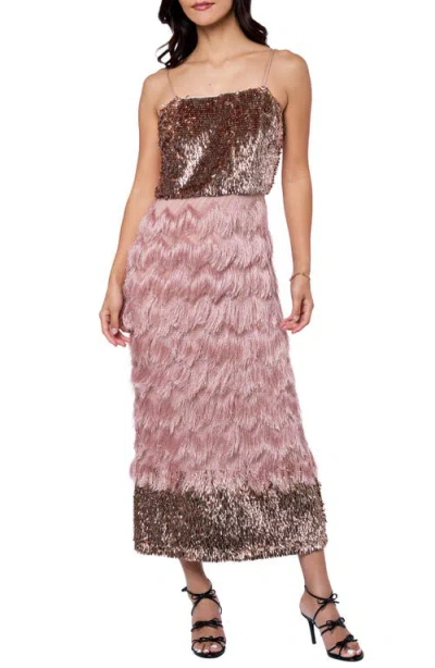Ciebon Olivera Fringe & Sequin Dress In Pink