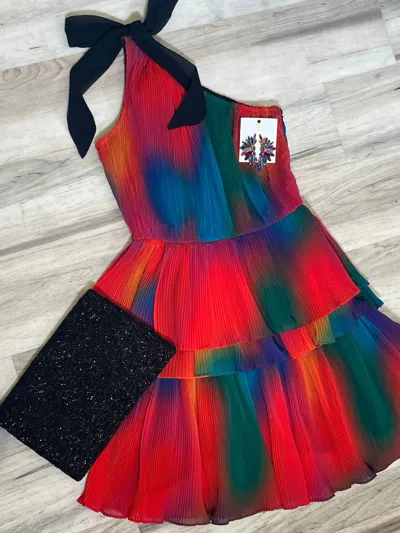 Ciebon Ombre Pleat Mini Dress In Red In Multi