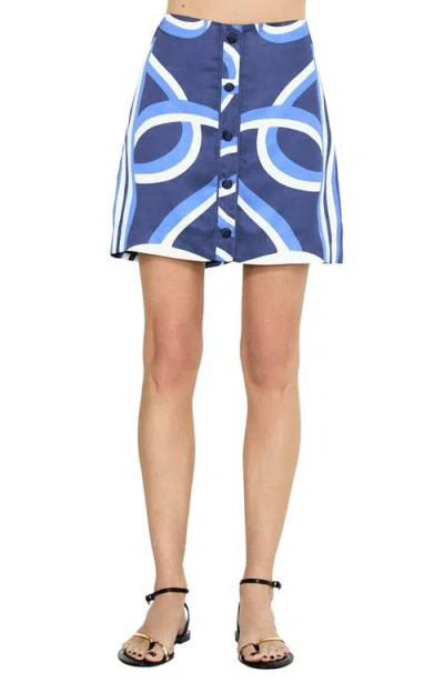 Ciebon Ophena Swirl Print Button Front Miniskirt In Blue