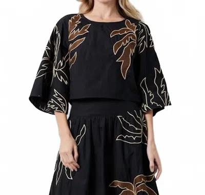 Ciebon Palm Tree 3/4 Sleeve Top In Black / Brown
