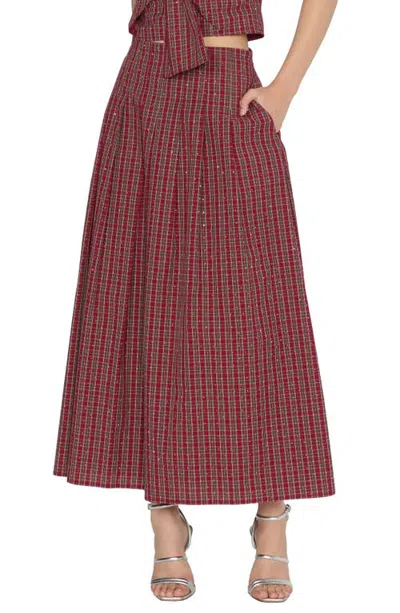 Ciebon Pheona Embellished Plaid Midi Skirt In Multi