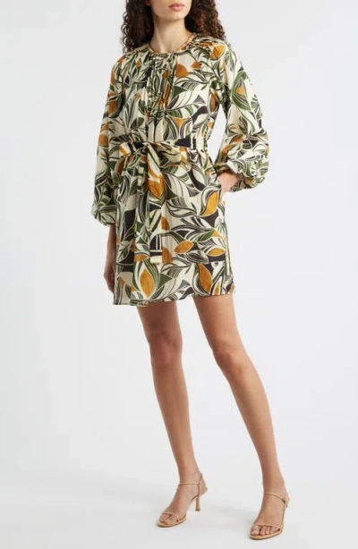Ciebon Print Long Sleeve Pintuck Minidress In Multi