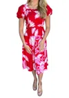 Ciebon Printed Puff Sleeve Midi Dress In Red