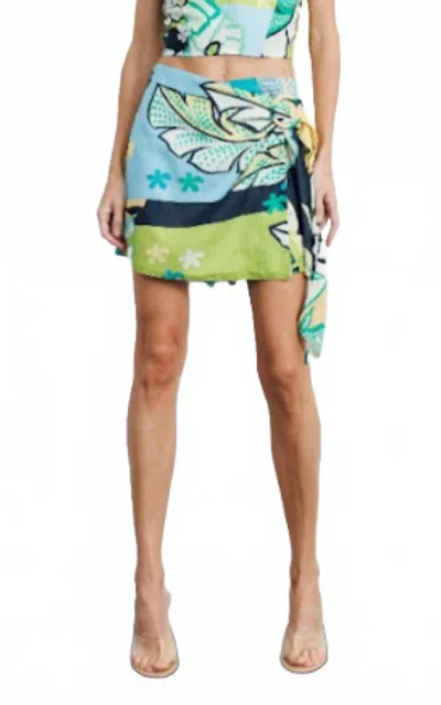 Ciebon Printed Tie Front Skort In Multi In Blue
