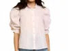 Ciebon Puff Sleeve Button Down Top In Blush In Neutral
